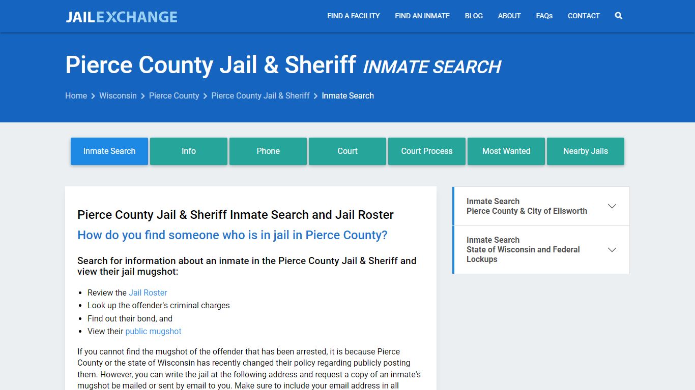 Inmate Search: Roster & Mugshots - Pierce County Jail & Sheriff, WI