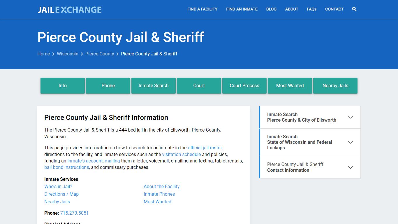 Pierce County Jail & Sheriff, WI Inmate Search, Information